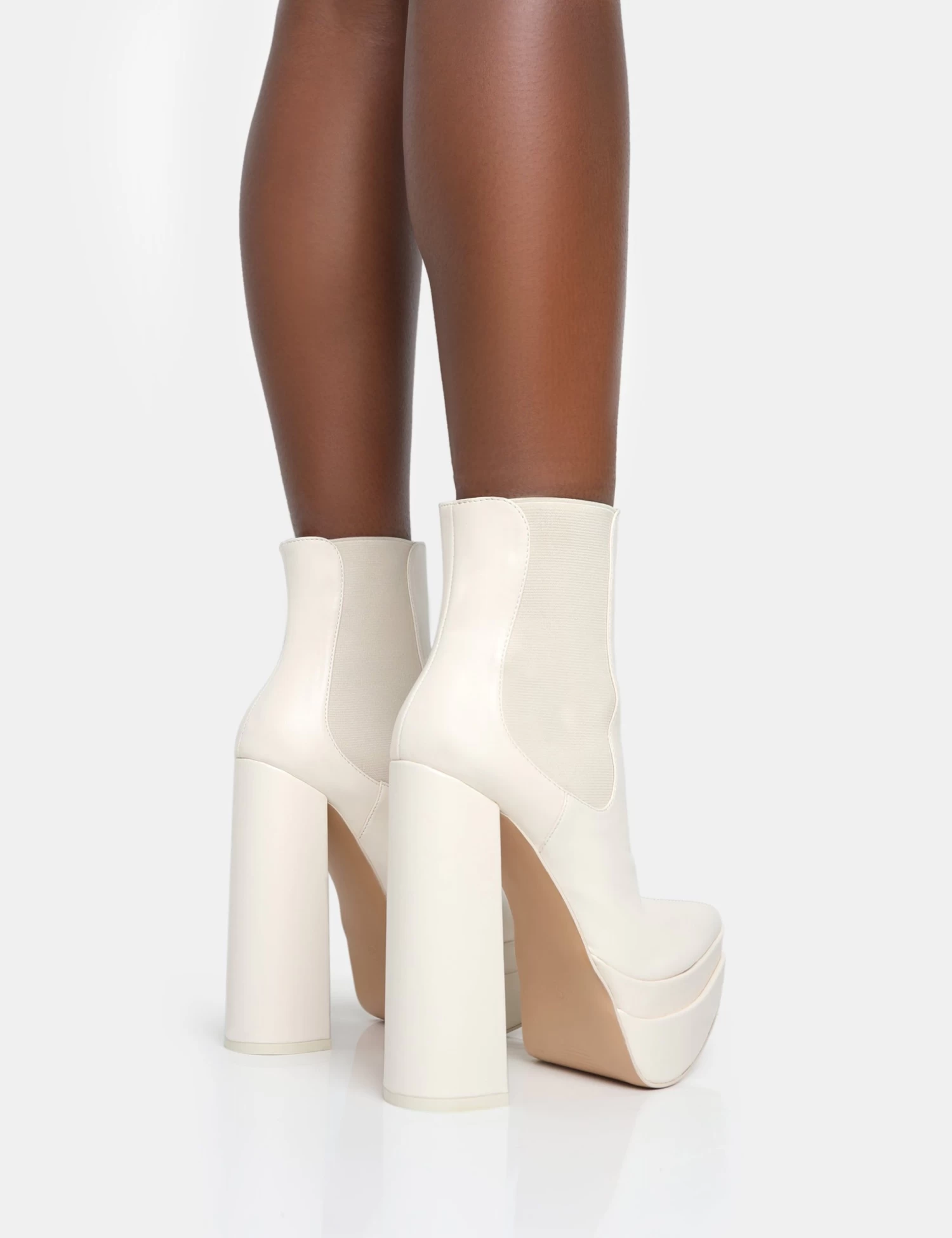 Cady Ecru Pu Platform Pointed Toe Block Heel Ankle Boots 2 Cady Ecru Pu Platform Pointed Toe Block Heel Ankle Boots - Image 2