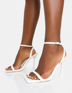 Ida White Pu Barely There Square Toe Cake Stand Stiletto Heels -Chic Step Shop 771A6809copy scaled