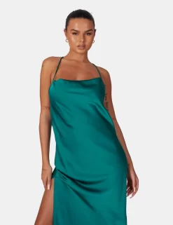 Split Hem Cowl Neck Cross Back Maxi Dress Emerald Green -Chic Step Shop 771A6823