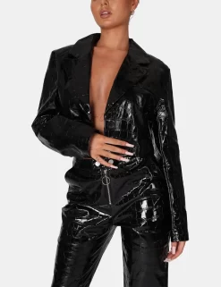 Cropped Croc Vinyl Blazer -Chic Step Shop 771A68591