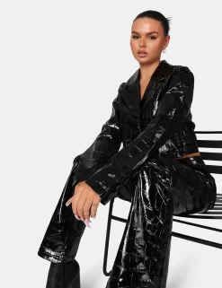 Cropped Croc Vinyl Blazer -Chic Step Shop 771A68871