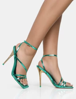 Fillipa Metallic Green Pu Strappy Square Toe Metal Stiletto Heels 9 Fillipa Metallic Green Pu Strappy Square Toe Metal Stiletto Heels -Chic Step Shop 771A6901 scaled
