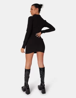 Zip Through Collared Mini Dress Black 10 Zip Through Collared Mini Dress Black -Chic Step Shop 771A69221