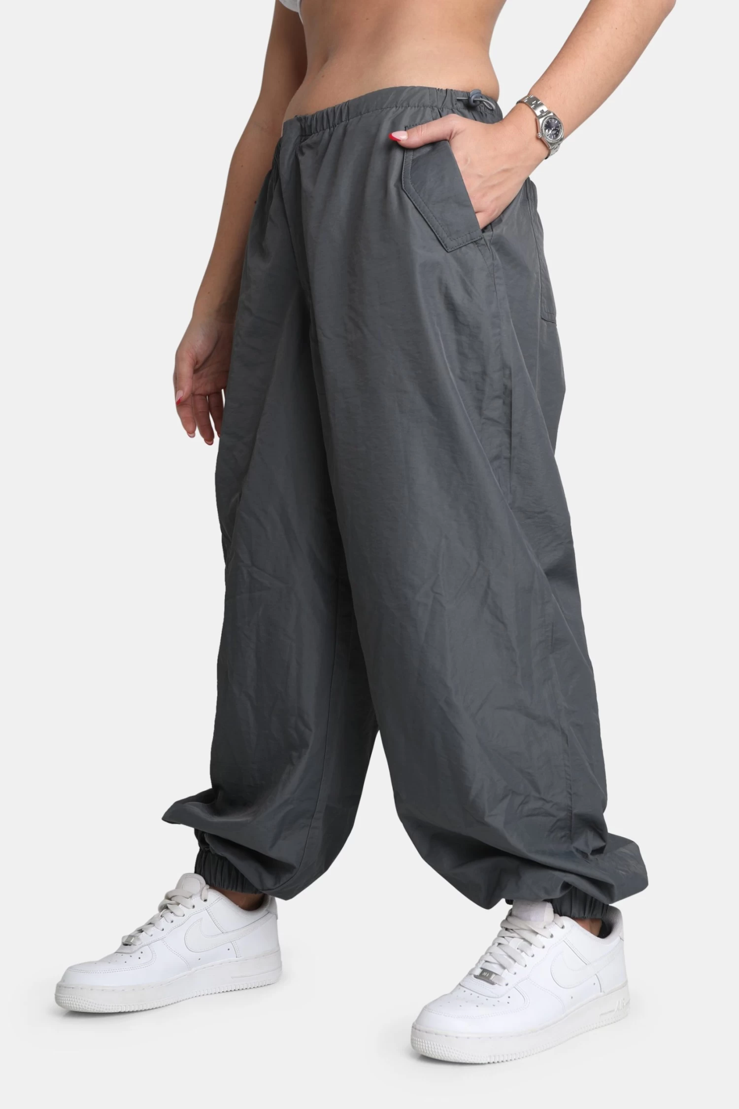 Drawstring Waist Parachute Cargo Trousers Grey 3 Drawstring Waist Parachute Cargo Trousers Grey - Image 3