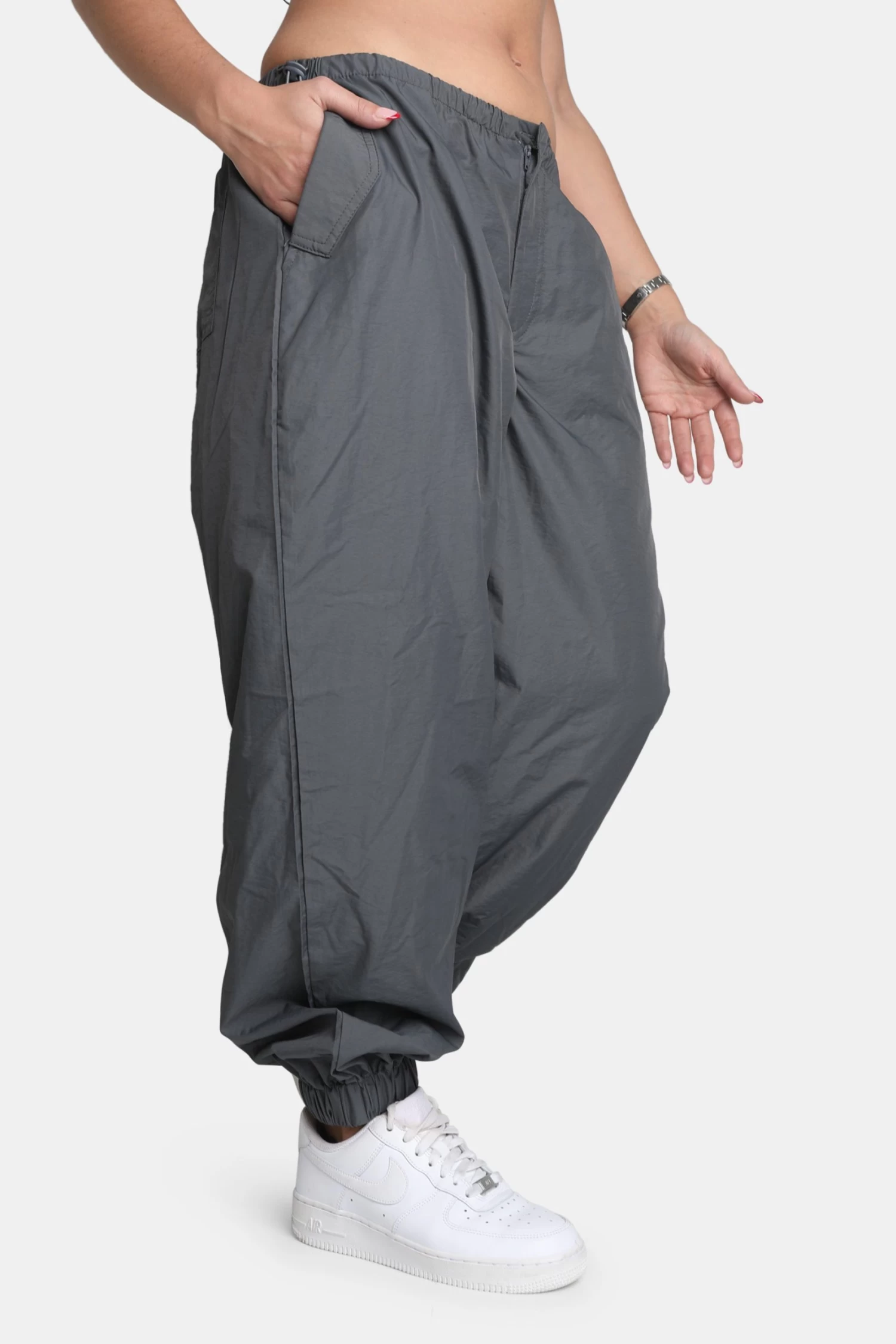 Drawstring Waist Parachute Cargo Trousers Grey 1 Drawstring Waist Parachute Cargo Trousers Grey
