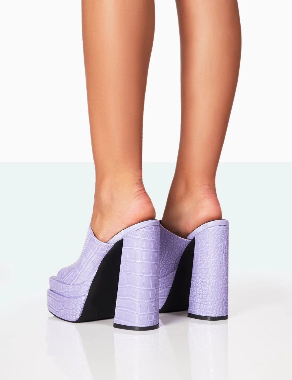 Skyhigh Neon Purple Croc Chunky Platform High Heeled Mules 2 Skyhigh Neon Purple Croc Chunky Platform High Heeled Mules - Image 2