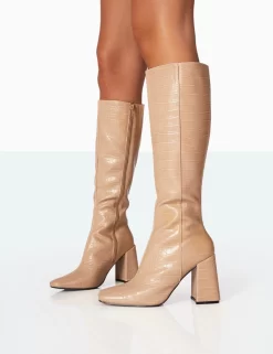 Apology Nude Patent Croc Knee High Block Heel Boots -Chic Step Shop 771A7029