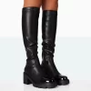Fletch Black Pu Chunky Sole Over The Knee Boot