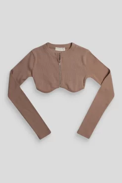 Zip Through Underbust Ribbed Top Sand 11 Zip Through Underbust Ribbed Top Sand -Chic Step Shop 771A7382 scaled