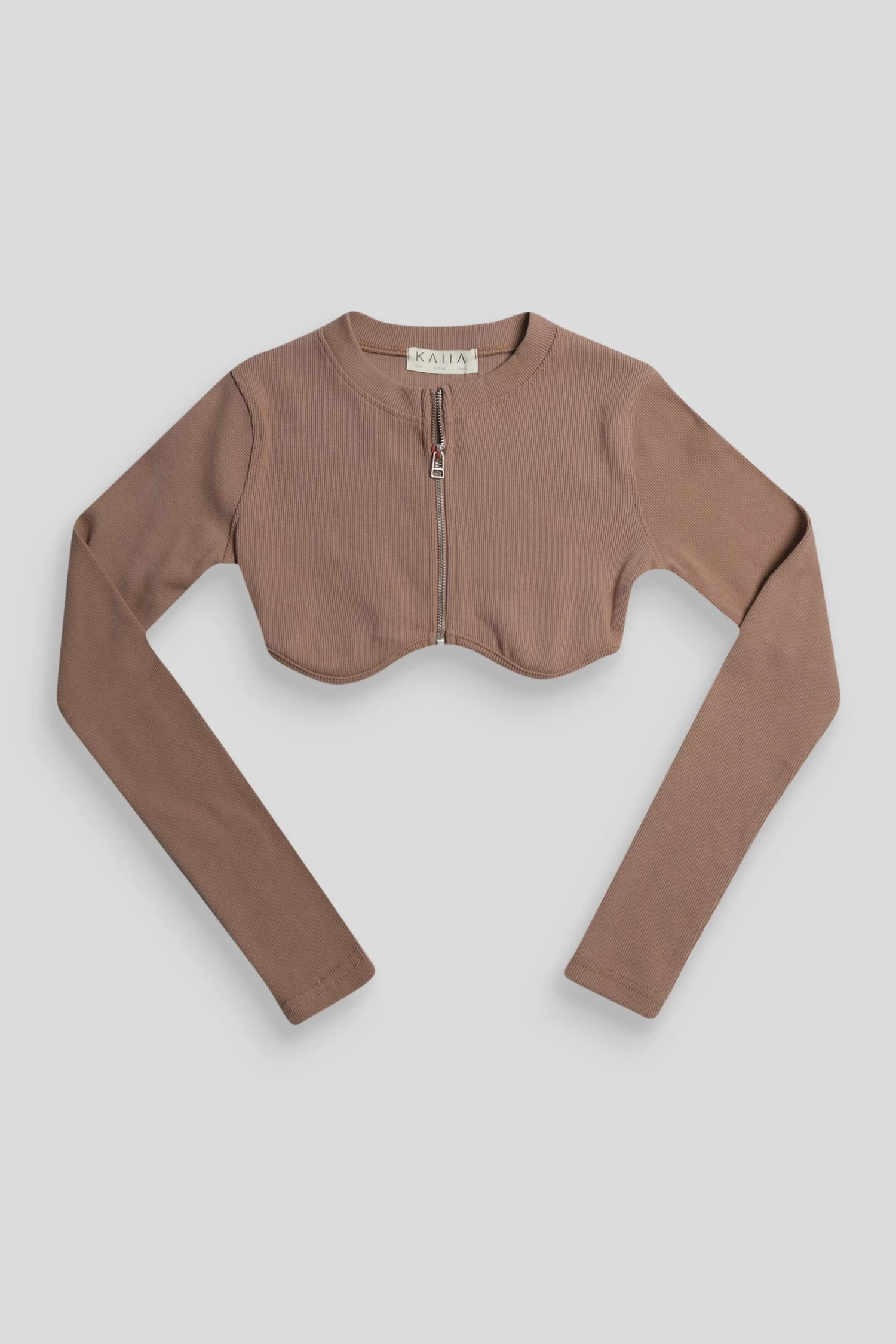 Zip Through Underbust Ribbed Top Sand 6 Zip Through Underbust Ribbed Top Sand - Image 6