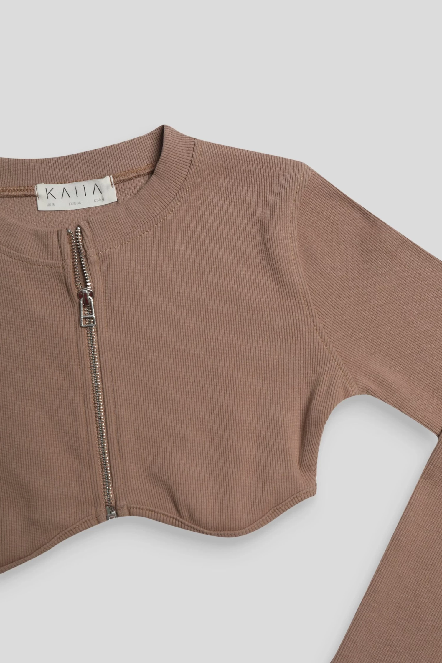 Zip Through Underbust Ribbed Top Sand 5 Zip Through Underbust Ribbed Top Sand - Image 5