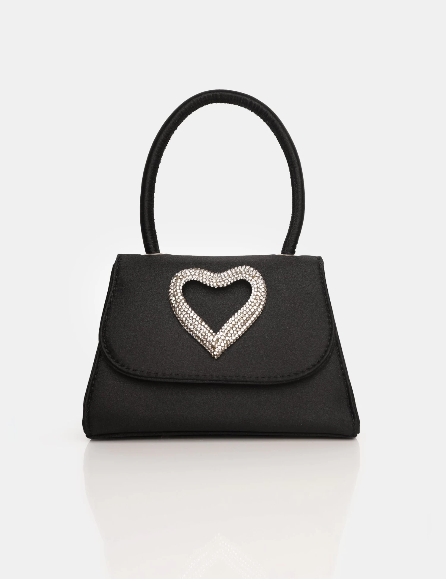 The Heart Black Satin Diamante Heart Mini Bag 1 The Heart Black Satin Diamante Heart Mini Bag