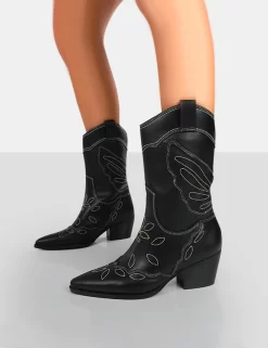 Howdy Black PU Pointed Toe Western Cowboy Block Ankle Boots 6 Howdy Black PU Pointed Toe Western Cowboy Block Ankle Boots -Chic Step Shop 771A7734