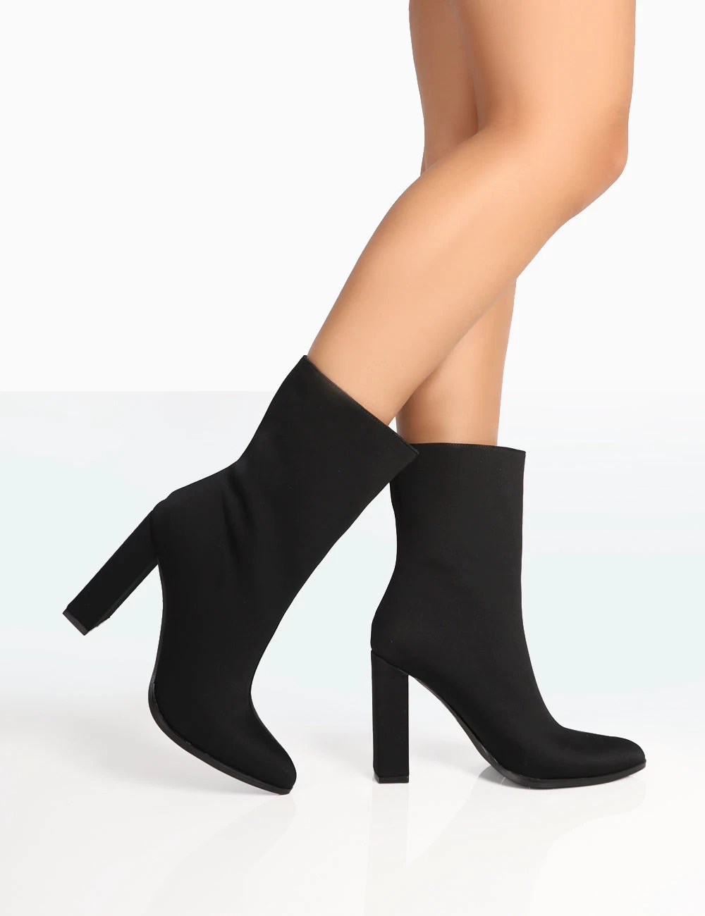 Bridget Black Nylon Pointed Toe Block Heeled Ankle Boots 1 Bridget Black Nylon Pointed Toe Block Heeled Ankle Boots