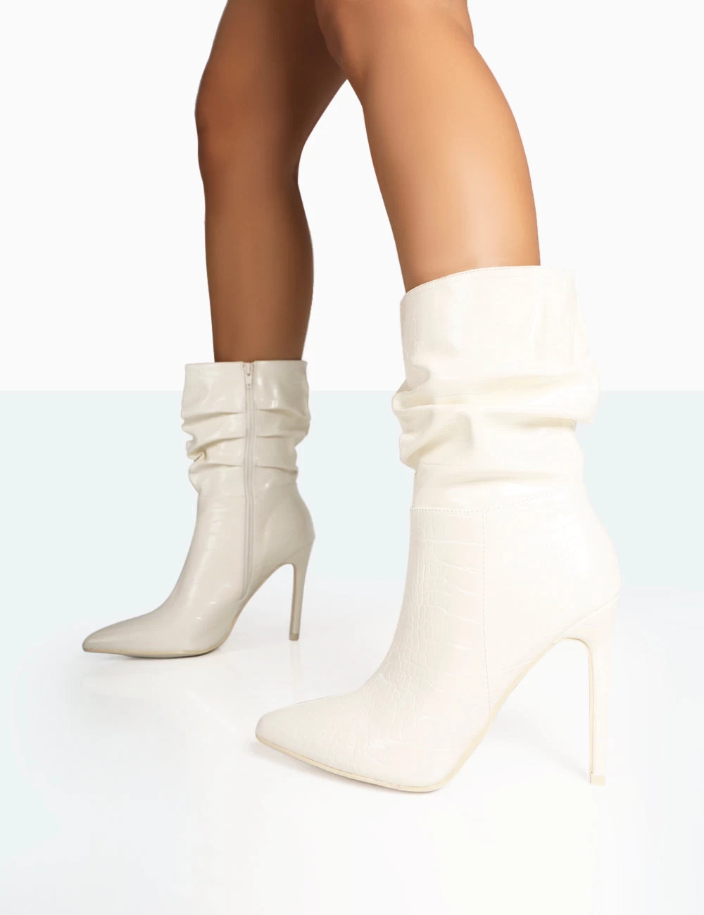 Zurich Ecru Patent Croc Stiletto Ankle Pointed Heeled Boots 2 Zurich Ecru Patent Croc Stiletto Ankle Pointed Heeled Boots - Image 2