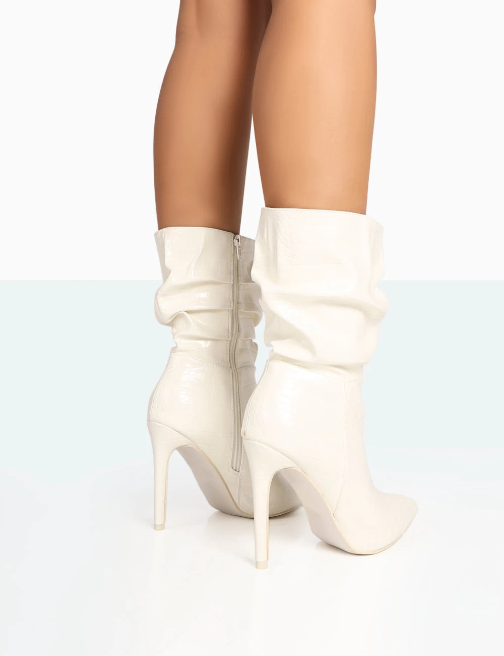 Zurich Ecru Patent Croc Stiletto Ankle Pointed Heeled Boots 3 Zurich Ecru Patent Croc Stiletto Ankle Pointed Heeled Boots - Image 3