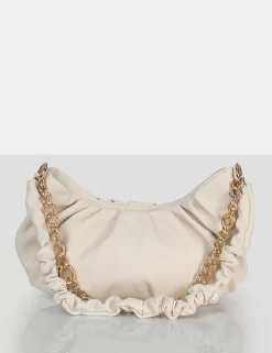 The Livy Ecru Grain Pu Chain Shoulder Bag