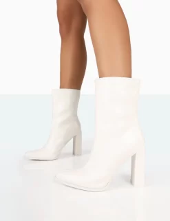 Bridget White PU Pointed Toe Block Heeled Ankle Boots -Chic Step Shop 771A7928