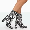 Bridget Zebra Printed PU Pointed Toe Block Heeled Ankle Boots