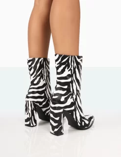 Bridget Zebra Printed PU Pointed Toe Block Heeled Ankle Boots -Chic Step Shop 771A7935