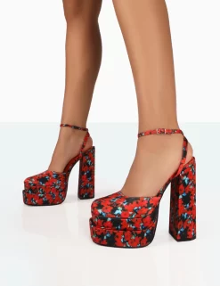 Moonchild Floral Satin Closed Toe Statement Platform Block Heels -Chic Step Shop 771A7950