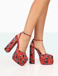 Moonchild Floral Satin Closed Toe Statement Platform Block Heels -Chic Step Shop 771A7951