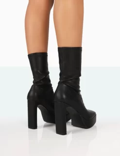 Domini Black Pu Platform Ankle Slim Heeled Boots -Chic Step Shop 771A8040