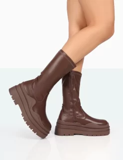 Cam Chocolate PU Chunky Sole Round Toe Ankle Boots -Chic Step Shop 771A8179