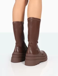 Cam Chocolate PU Chunky Sole Round Toe Ankle Boots -Chic Step Shop 771A8180