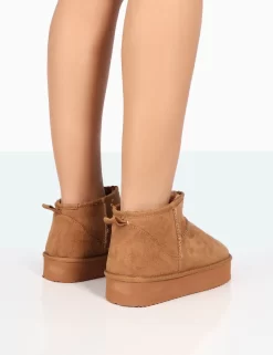 Shorty Tan Faux Suede Ultra Mini Chunky Ankle Boots -Chic Step Shop 771A8185