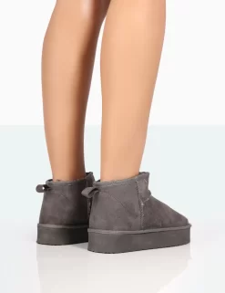 Shorty Grey Faux Suede Ultra Mini Chunky Ankle Boots -Chic Step Shop 771A8194