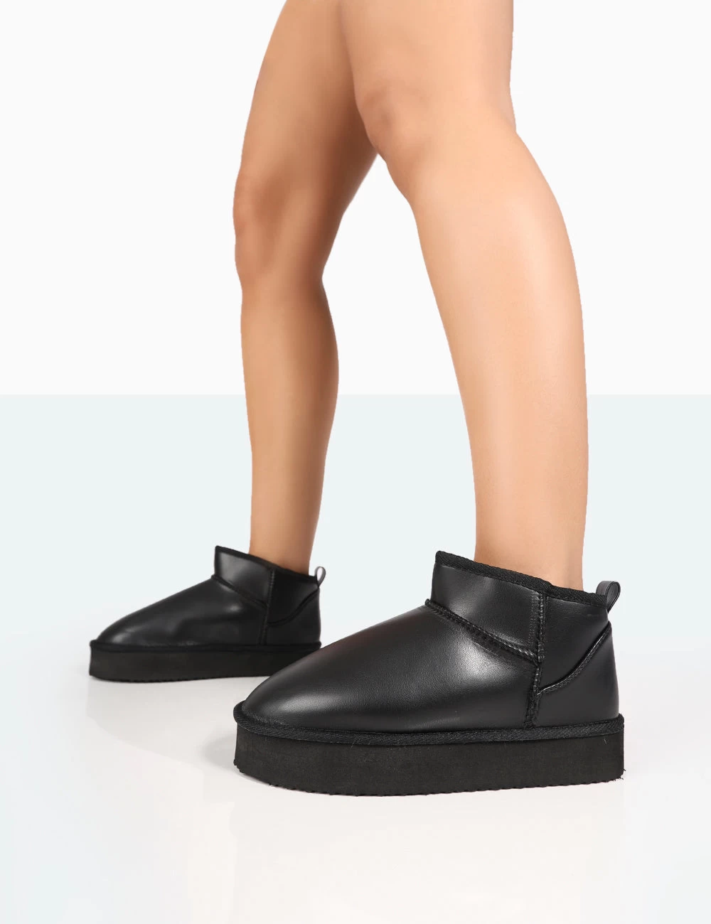 Shorty Black PU Ultra Mini Chunky Ankle Boots 3 Shorty Black PU Ultra Mini Chunky Ankle Boots - Image 3