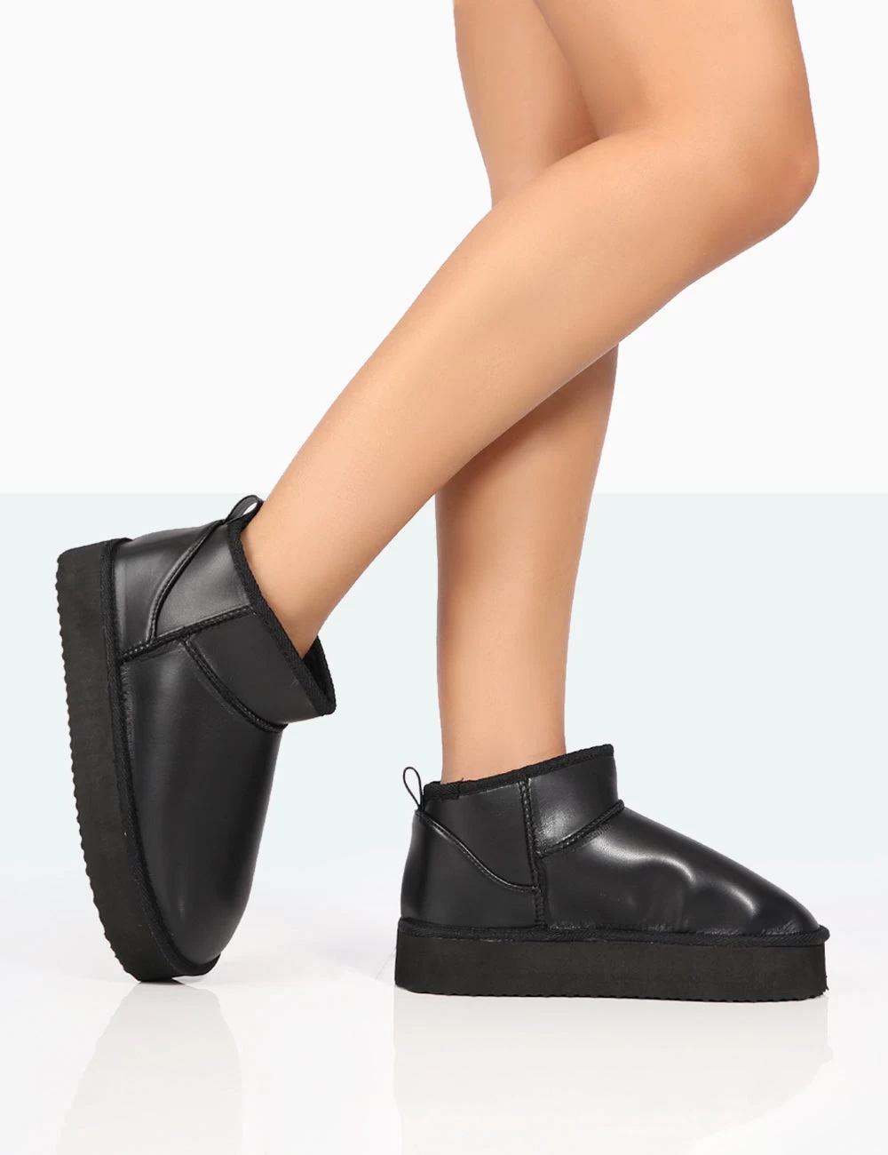 Shorty Black PU Ultra Mini Chunky Ankle Boots 1 Shorty Black PU Ultra Mini Chunky Ankle Boots