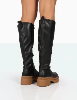Jersey Black Pu Contrasting Chunky Sole Knee High Boots 6 Jersey Black Pu Contrasting Chunky Sole Knee High Boots -Chic Step Shop 771A8250
