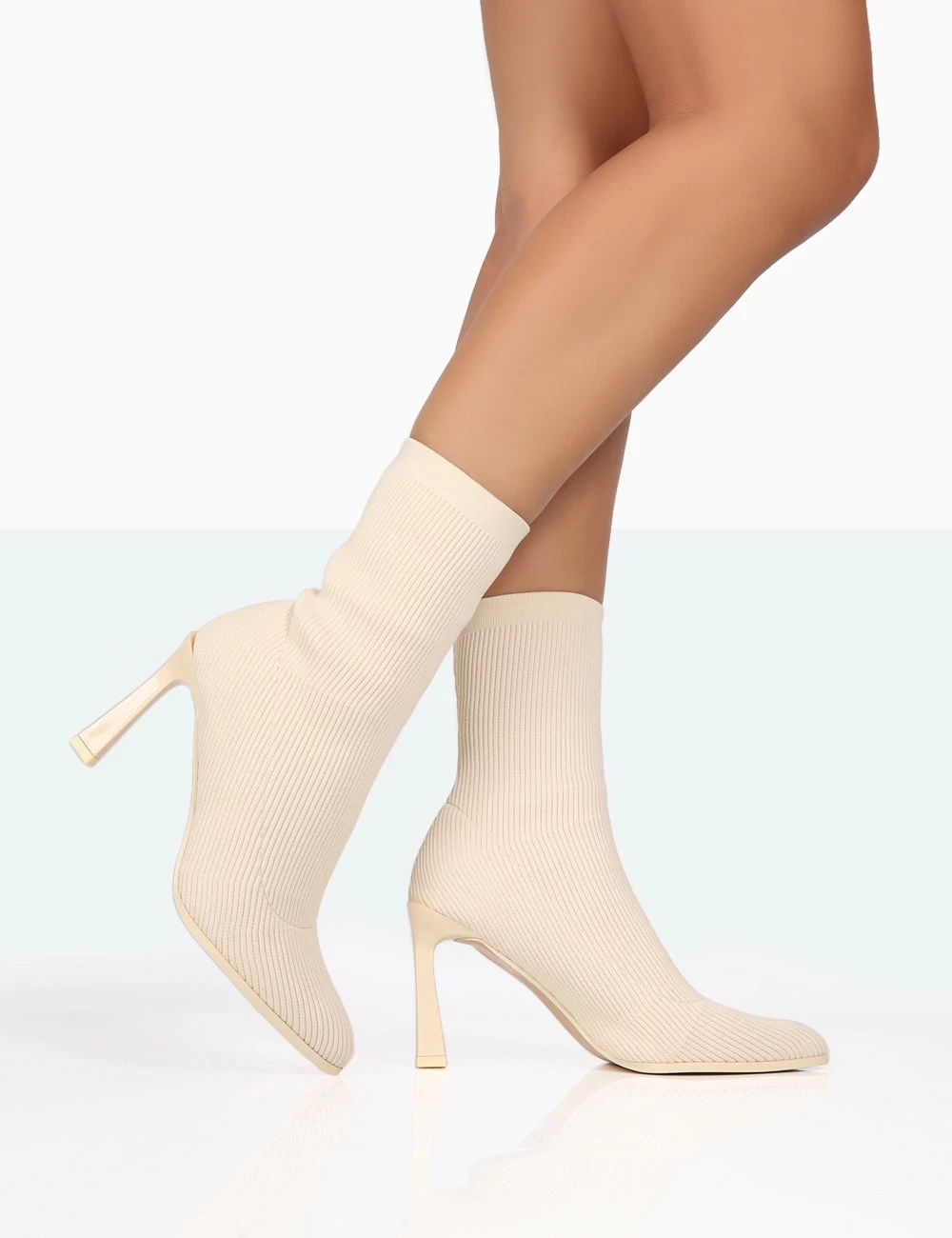 Farah Ecru Knitted Pointed Toe Stiletto Heel Ankle Sock Boots 1 Farah Ecru Knitted Pointed Toe Stiletto Heel Ankle Sock Boots