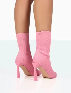 Farah Pink Knitted Pointed Toe Stiletto Heel Ankle Sock Boots 6 Farah Pink Knitted Pointed Toe Stiletto Heel Ankle Sock Boots -Chic Step Shop 771A8306