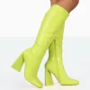 Senna Lime Pu Knee High Block Heel Boots
