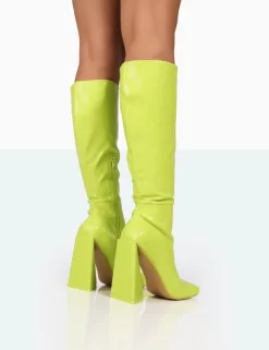Senna Lime Pu Knee High Block Heel Boots -Chic Step Shop 771A8366