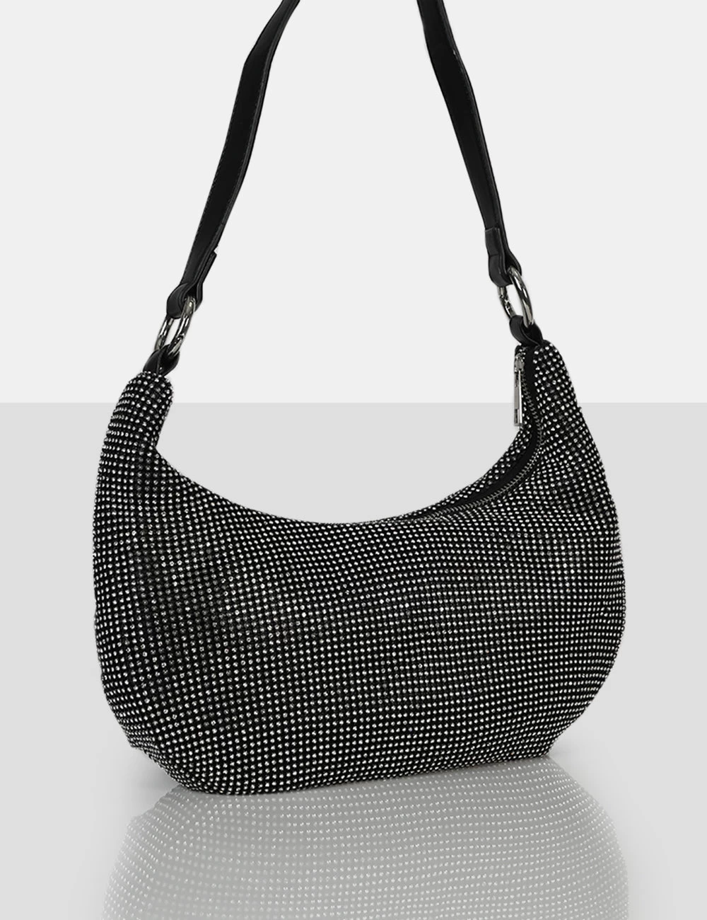 The Cordelia Black Diamante Zip Up Shoulder Bag 2 The Cordelia Black Diamante Zip Up Shoulder Bag - Image 2