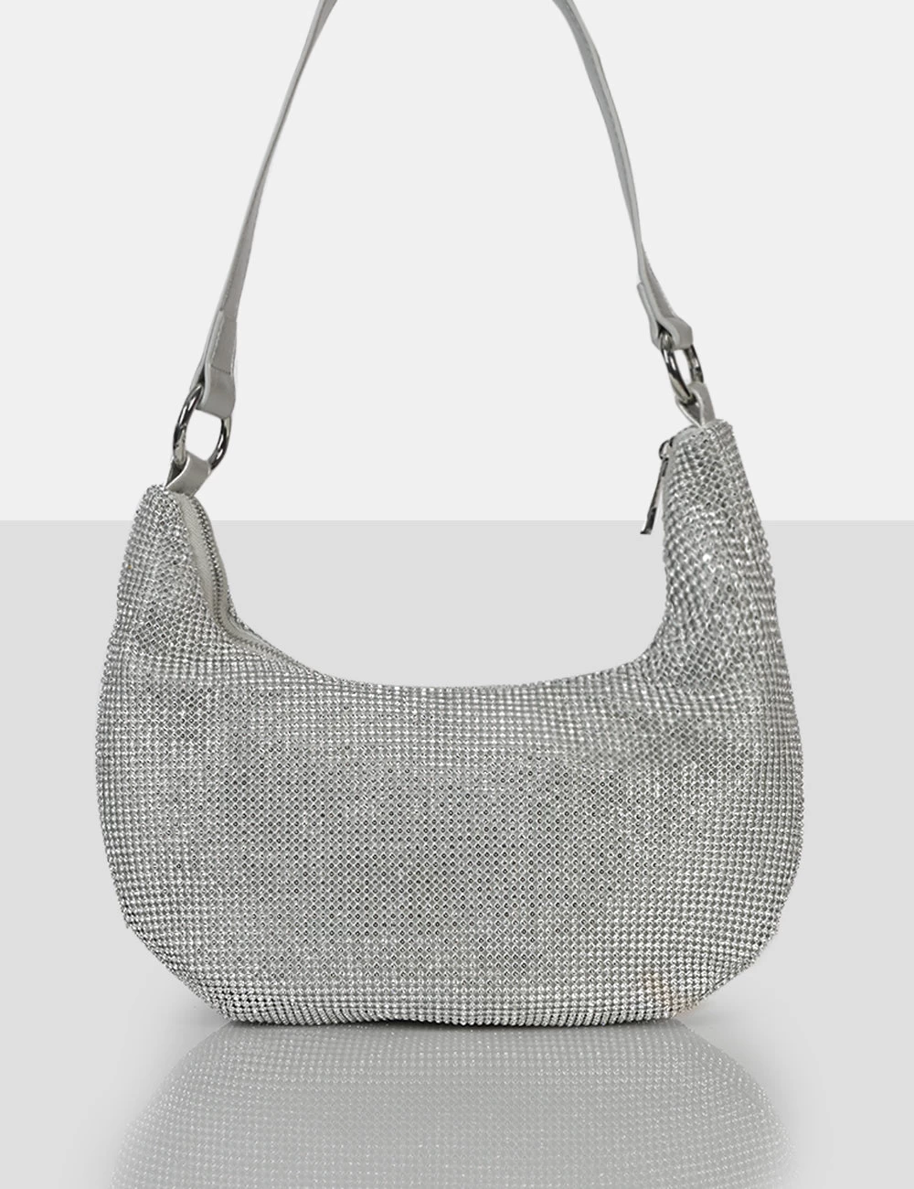 The Cordelia Silver Diamante Zip Up Shoulder Bag 1 The Cordelia Silver Diamante Zip Up Shoulder Bag