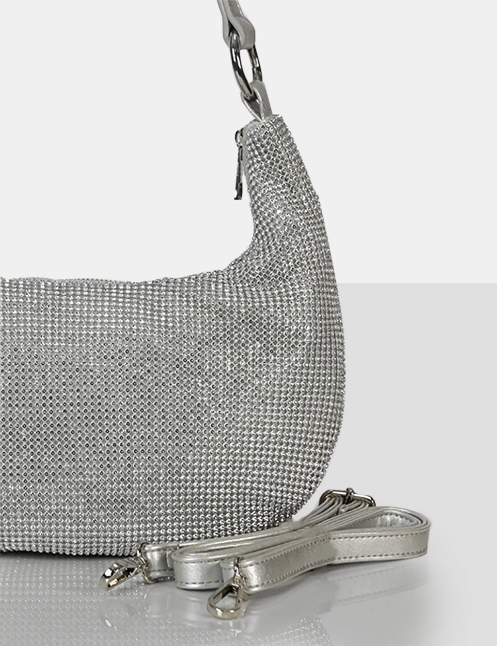 The Cordelia Silver Diamante Zip Up Shoulder Bag 3 The Cordelia Silver Diamante Zip Up Shoulder Bag - Image 3