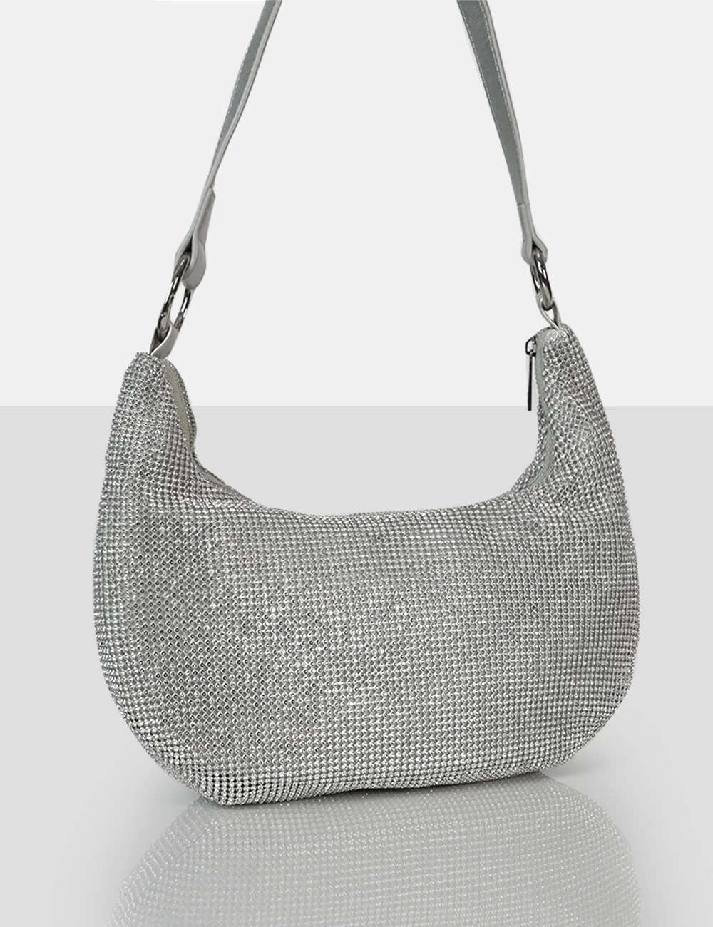 The Cordelia Silver Diamante Zip Up Shoulder Bag 2 The Cordelia Silver Diamante Zip Up Shoulder Bag - Image 2