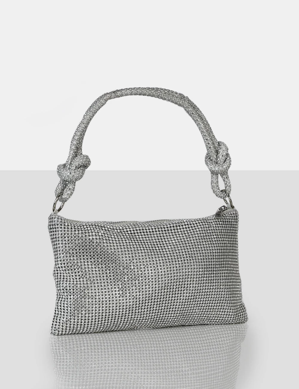 The Ingrid Silver Diamante Zip Up Knot Detail Mini Shoulder Bag 2 The Ingrid Silver Diamante Zip Up Knot Detail Mini Shoulder Bag - Image 2
