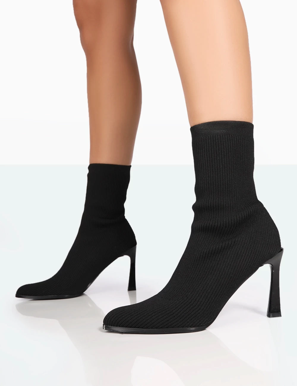 Farah Black Knitted Pointed Toe Stiletto Heel Ankle Sock Boots 3 Farah Black Knitted Pointed Toe Stiletto Heel Ankle Sock Boots - Image 3