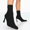 Farah Black Knitted Pointed Toe Stiletto Heel Ankle Sock Boots