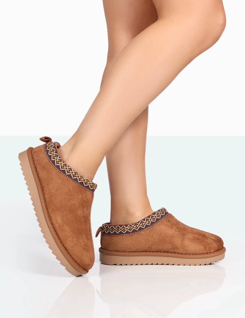 Tamsin Tan Faux Suede Embroidered Slipper Boots 1 Tamsin Tan Faux Suede Embroidered Slipper Boots