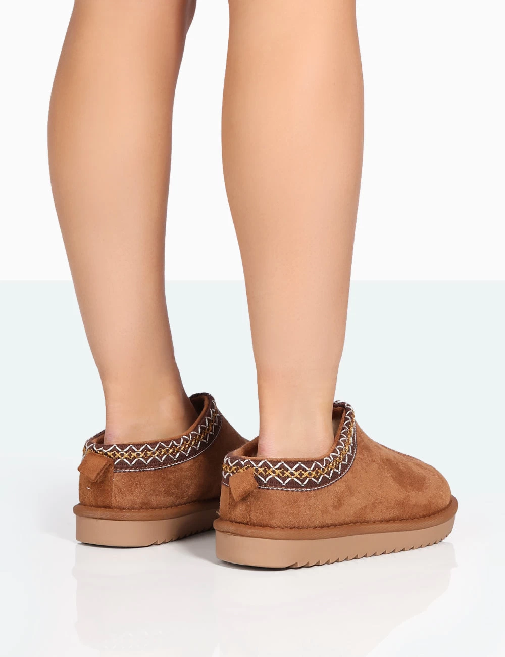 Tamsin Tan Faux Suede Embroidered Slipper Boots 4 Tamsin Tan Faux Suede Embroidered Slipper Boots - Image 4