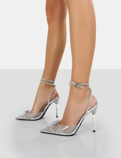 Glisten Silver Metallic Clear Diamante Wrap Around Pointed Toe Heels 6 Glisten Silver Metallic Clear Diamante Wrap Around Pointed Toe Heels -Chic Step Shop 771A9187