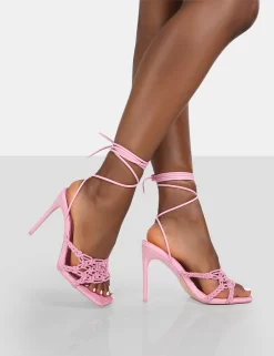 Seabreeze Pink Rope Woven Lace Up Square Toe Heels -Chic Step Shop 771A9211