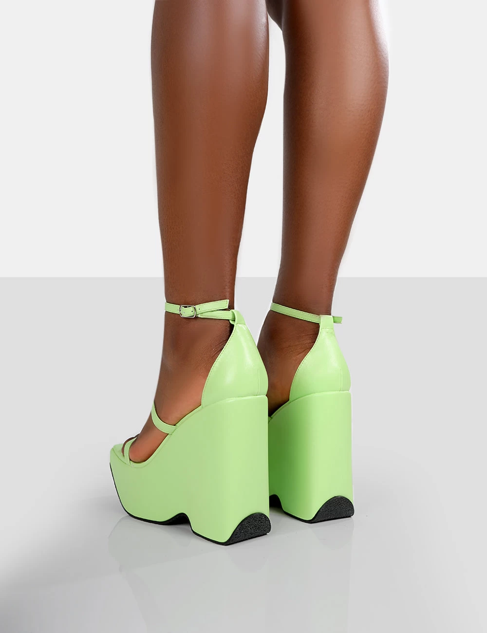 Duke Green Lime Strappy Square Toe Platform Wedge High Heels 2 Duke Green Lime Strappy Square Toe Platform Wedge High Heels - Image 2
